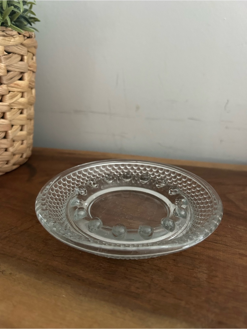 Rare Vintage Clear Glass Ashtray Round 5" Hob knob